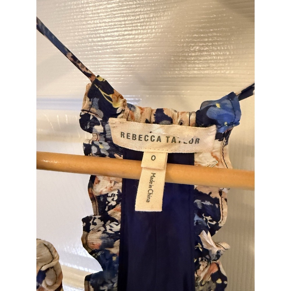 Rebecca Taylor Dress Womens 0 Blue Floral Silk Halter Ruffle Racerback Mini - Picture 2 of 9